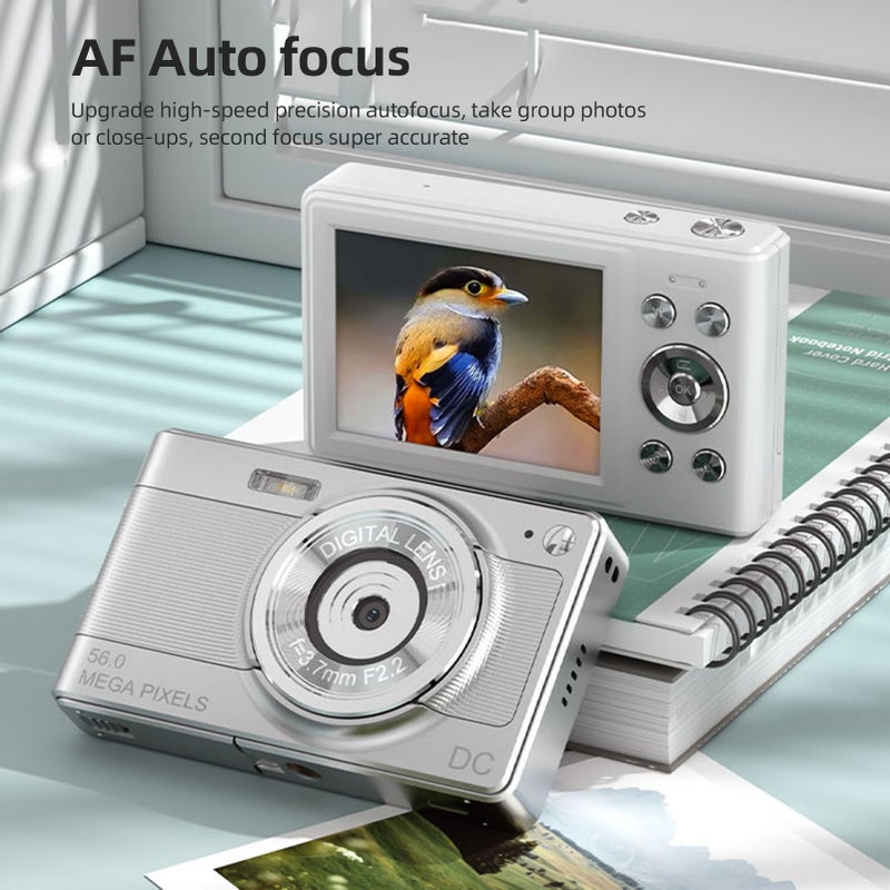 Digital Camera: 56MP Photo 1080P Video - 8X Digital Zoom 2.88 Inch IPS Screen Multi-function Compact Silver Camera for Kids Teens Daily Life - Image 3