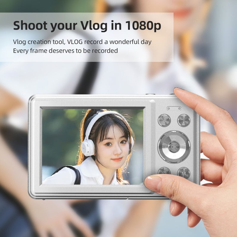 Digital Camera: 56MP Photo 1080P Video - 8X Digital Zoom 2.88 Inch IPS Screen Multi-function Compact Silver Camera for Kids Teens Daily Life - Image 4