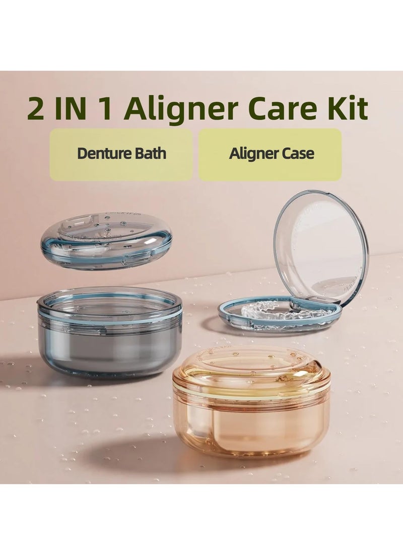 Portable Denture and Aligner Care Kit, Leak-Proof Case with Mouth Guard Cup for Easy Cleaning and Soaking - Image 2