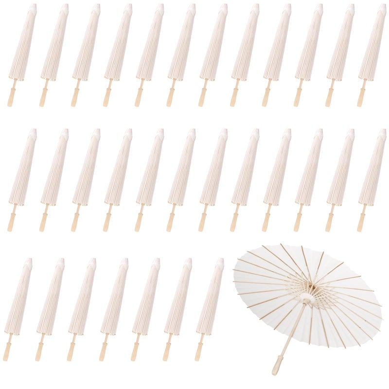 MBJZSL 30 Pack White Paper Umbrellas 236 Inch Paper Parasol Umbrella Chinese Japanese Style DIY Umbrellas Decorative Vintage Decor for Wedding Props - Image 2