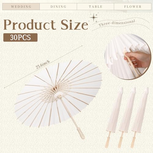 MBJZSL 30 Pack White Paper Umbrellas 236 Inch Paper Parasol Umbrella Chinese Japanese Style DIY Umbrellas Decorative Vintage Decor for Wedding Props - Image 3