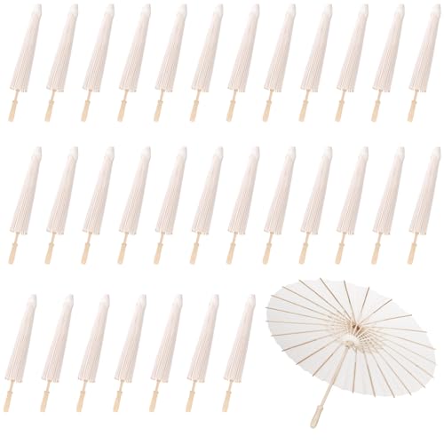 MBJZSL 30 Pack White Paper Umbrellas 236 Inch Paper Parasol Umbrella Chinese Japanese Style DIY Umbrellas Decorative Vintage Decor for Wedding Props - Image 1