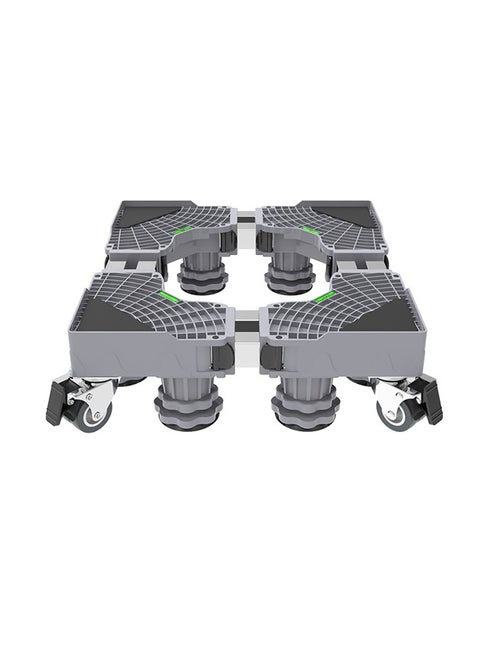 Upgraded Length Adjustable Double Tube Washing Machine Base, Refrigerator Stand with Movable Roller, Grey - 8 Strong Feet & 4 Movable Roller 4 Locking Rubber Swivel