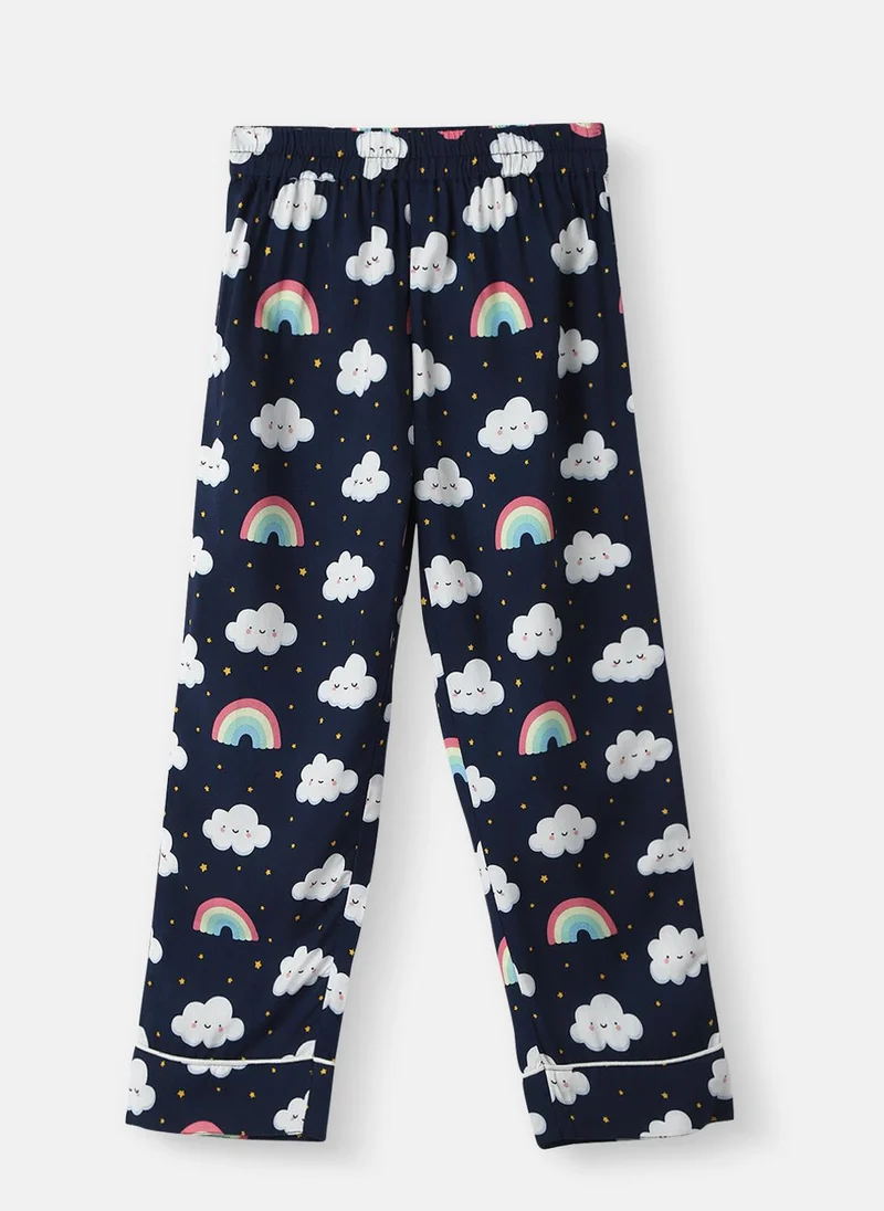 Nautinati Navy Blue Nautinati Boys' Clouds and Rainbow Print Chest Pocket Shirt and Pyjama Set for Men | Best Price UAE