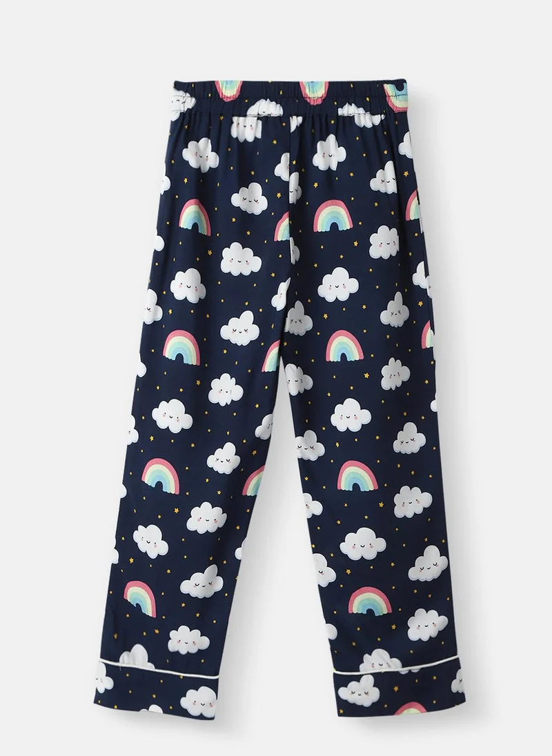 Nautinati Navy Blue Nautinati Boys' Clouds and Rainbow Print Chest Pocket Shirt and Pyjama Set for Men | Best Price UAE