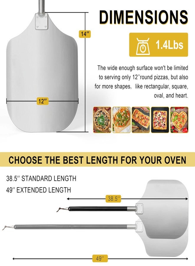 Joyfair Pizza Peel Aluminum Pizzas Spatula (12 Inch), Joyfair Long Handle Metal Pizza Paddle with Cutter Rocker Pizza Oven Accessories Turning Tool Kit, Commercial Grade (Extent length 38.5’’ to 49’’) - Image 2