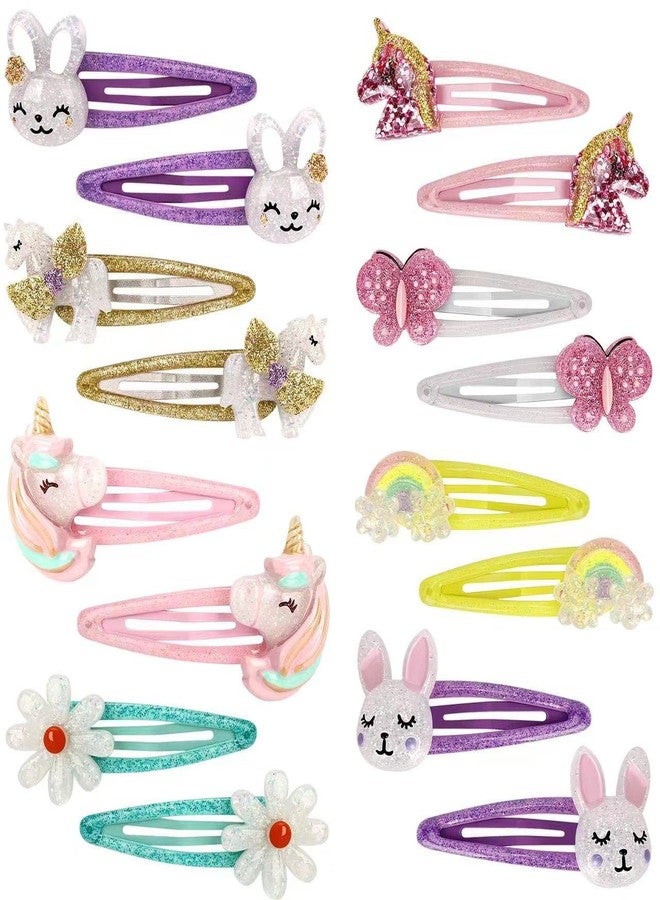 Wingchold 16Pcs Girls Unicorn, Butterfly, Flower, Rabbit Hair Clips - Sparkly Rainbow Hair Accessories for Toddlers, Kids, Hair Clips for Party, Birthday Gift Supplies Favors - Image 1