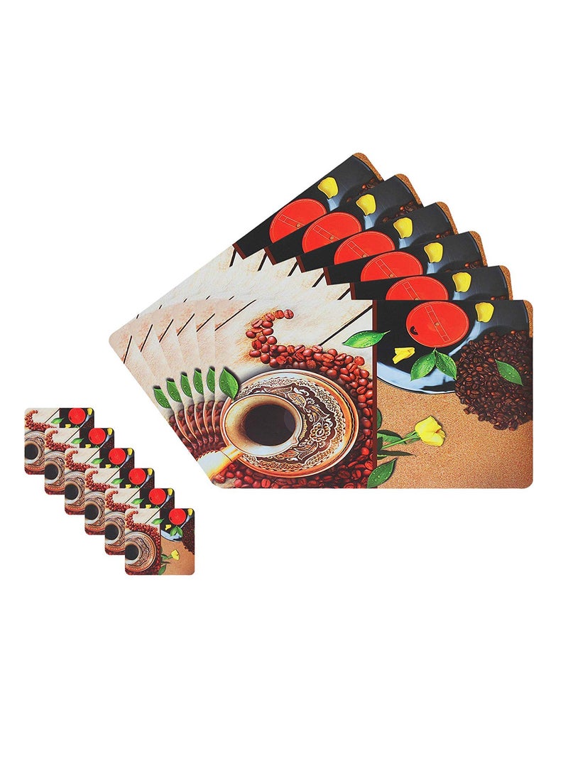 Lithara Lithara Printed PVC Placemats with Tea Coaster for Dining Table and Kitchen Hot Vessels Dining Mats Size 43 x 27 cm Pack of 6 Mats 6 Coasters Design10 Multicolor  - Image 3