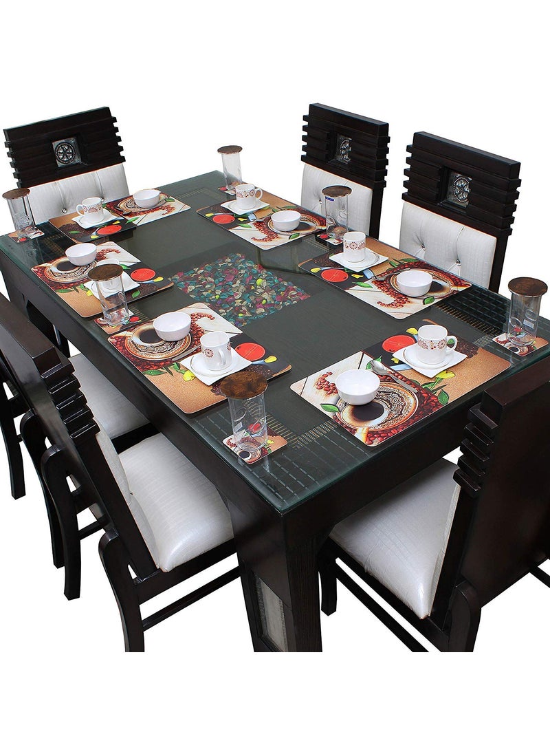 Lithara Lithara Printed PVC Placemats with Tea Coaster for Dining Table and Kitchen Hot Vessels Dining Mats Size 43 x 27 cm Pack of 6 Mats 6 Coasters Design10 Multicolor  - Image 1