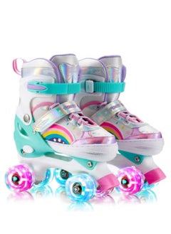 Girls Boys Adjustable Roller Skates Shoes with Fully Luminous PU Wheels Double Row Skates Shoes for Kids
