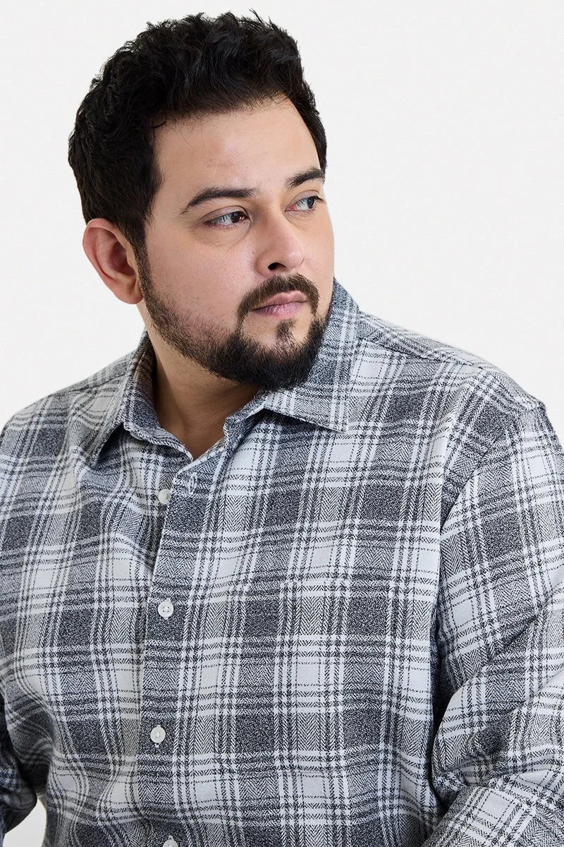 سنيتش Grey Checkered Long Sleeve Regular Fit Plus Size Shirt