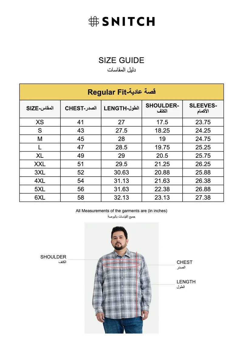 SNITCH Grey Grey Checkered Long Sleeve Regular Fit Plus Size Shirt for Men | Best Price UAE
