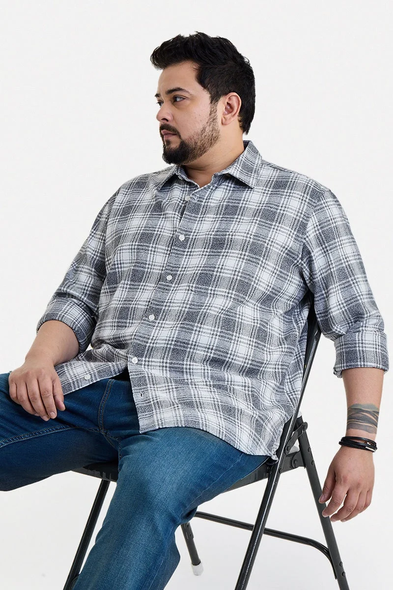 SNITCH Grey Grey Checkered Long Sleeve Regular Fit Plus Size Shirt for Men | Best Price UAE