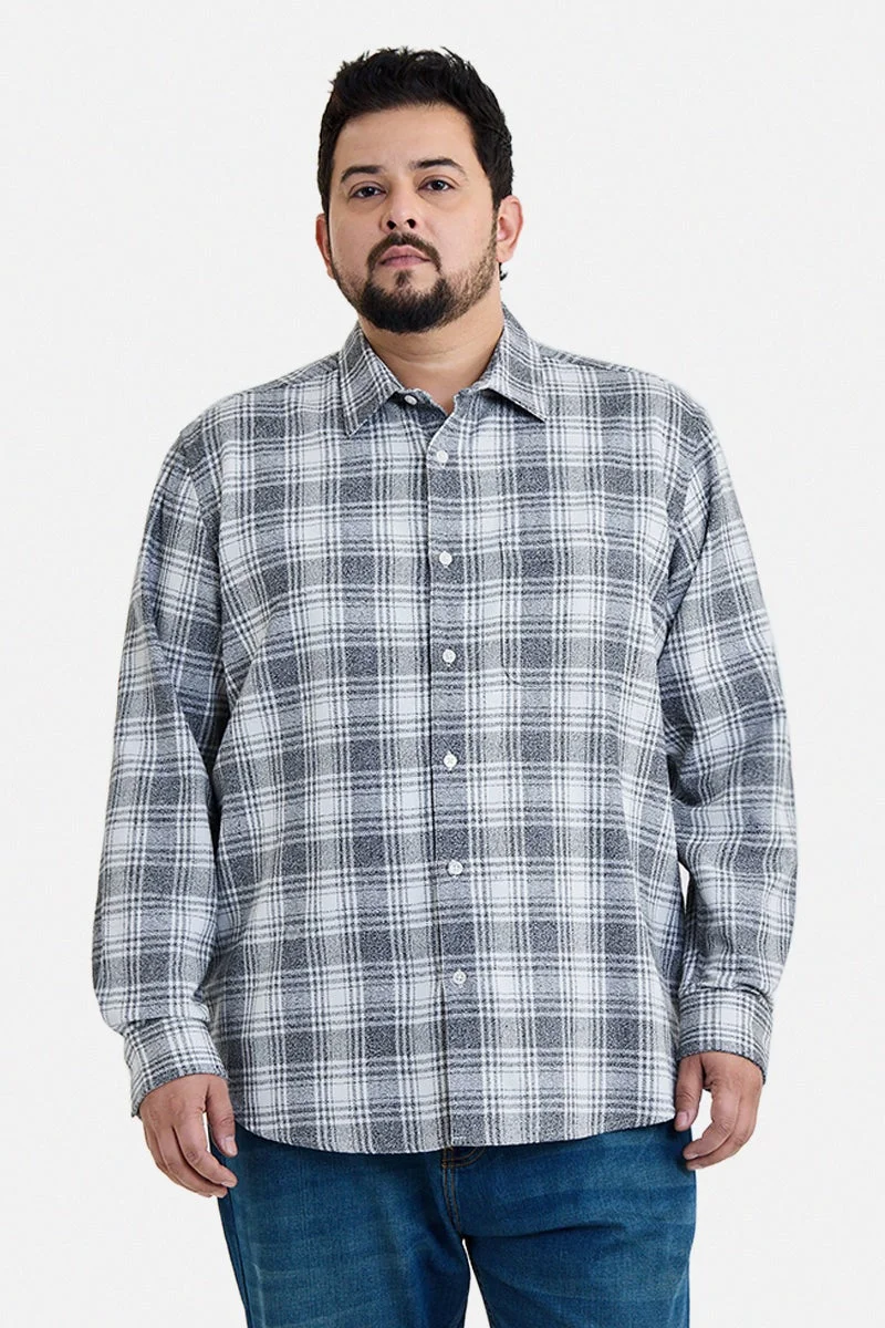 SNITCH Grey Grey Checkered Long Sleeve Regular Fit Plus Size Shirt for Men | Best Price UAE