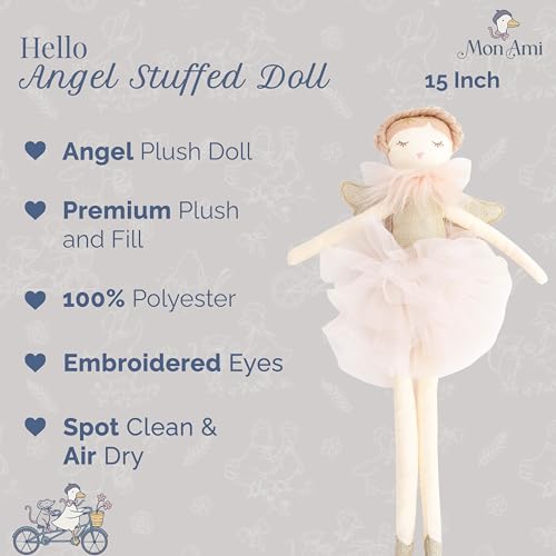 MON AMI Angel Stuffed Doll - 15", Soft Elegant Plush Doll for Little Girls, Use as Toy or Room Decor - Image 2