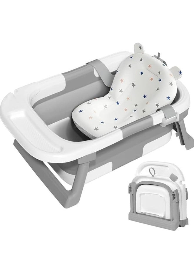 Richtots Premium Foldable & Collapsible Baby Bathtub,Bath Tub with Soft Cushion, Bathtub for Newborn to Toddler 0-36 Months,Portable Travel Baby Tub with No-Slip Feet,Baby Shower Gifts Pink (Baby Bath Grey) - Image 1