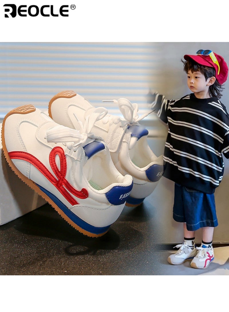 REOCLE Kids' Retro Sneakers Lace-Up Athletic Shoes with Stripe Print Comfortable Casual Footwear for children - Image 2