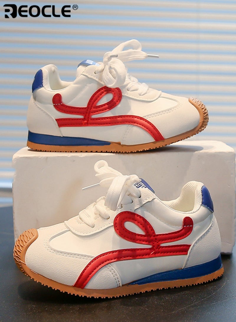REOCLE Kids' Retro Sneakers Lace-Up Athletic Shoes with Stripe Print Comfortable Casual Footwear for children - Image 1