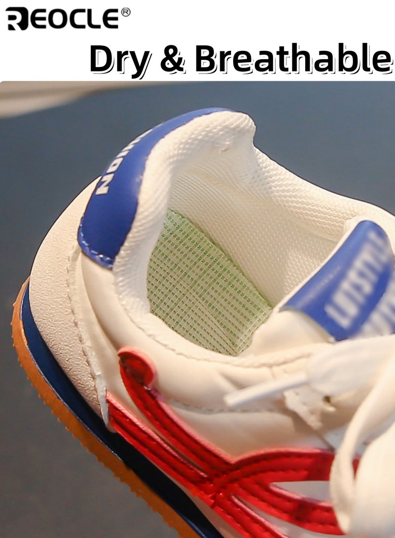 REOCLE Kids' Retro Sneakers Lace-Up Athletic Shoes with Stripe Print Comfortable Casual Footwear for children - Image 4