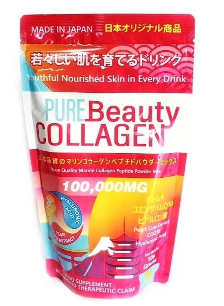 بيور بيوتي مزيج مسحوق الكولاجين من بيور بيوتي بتركيز 100,000 ملجم (كمية تكفي لمدة 30 يومًا)