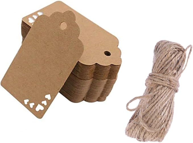 Wavy Heart Shaped Kraft Paper Tags With Twine Blank Scalloped Labels For Jewelry Crafts Scrapbooking Size 1 - Image 1