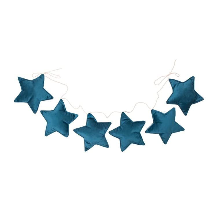 Peach Cuddle Velvet Fabric Star Bunting For Kids Room Decoration (Pack Of 1, 6 Stars,Teal Blue) Nursery Decoration, Wall Decoration, Star Bunting, Fabric Bunting Garland, 99 Cm