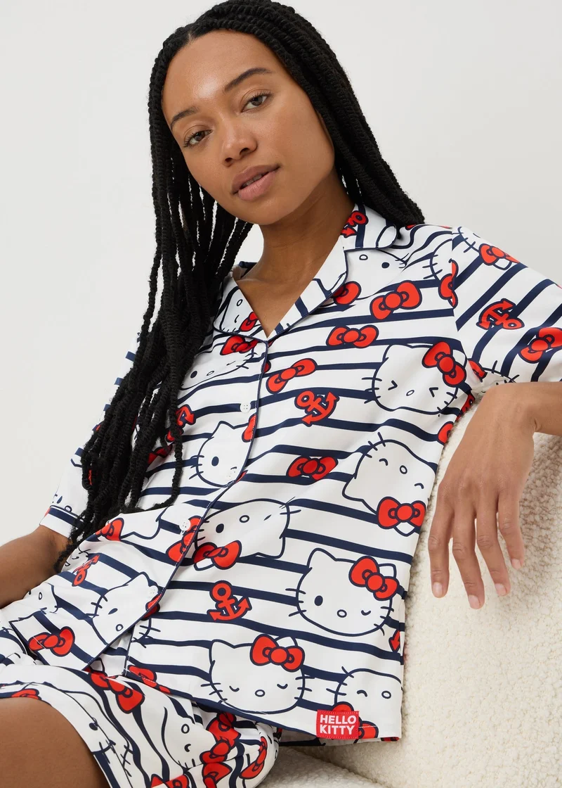 Matalan Hello Kitty Navy Stripe Satin Shorts Pyjama Set