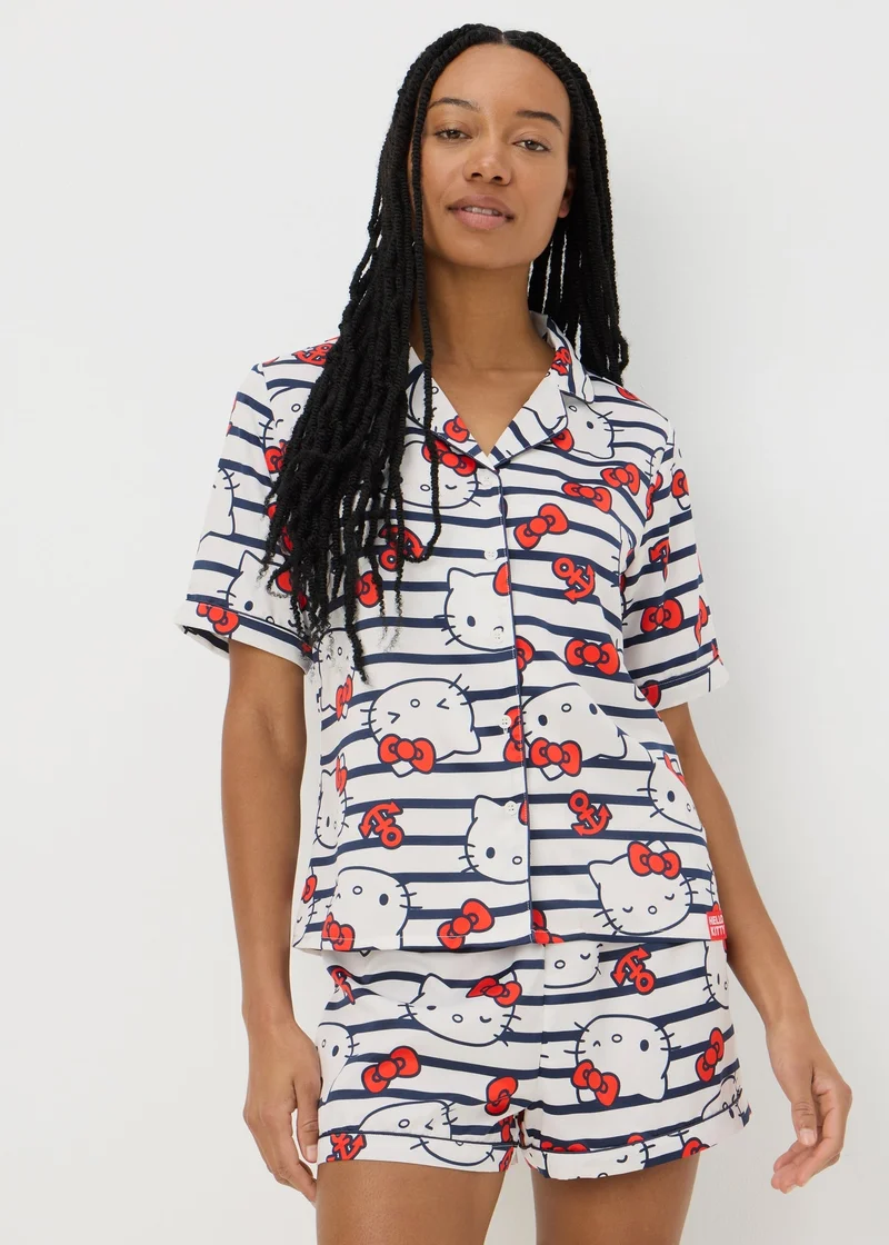 Matalan Hello Kitty Navy Stripe Satin Shorts Pyjama Set