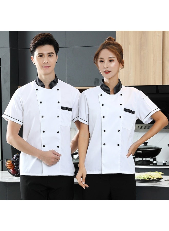 NIBEMINENT Men Women Restaurant Kitchen Chef Uniform Short Sleeves Chef Jacket Works Clothes Canteen Cake Shop Cafe Shirt Cooking Costume - Image 3