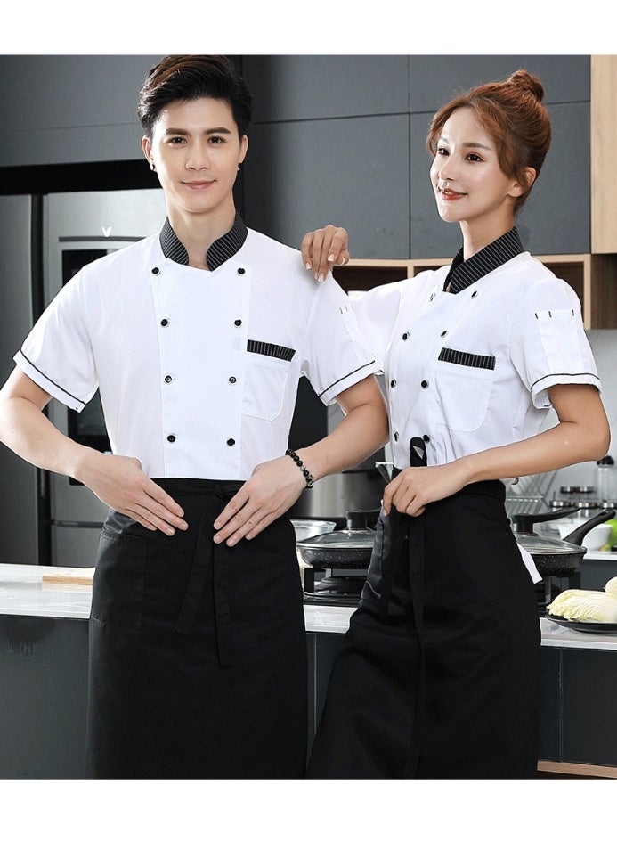 NIBEMINENT Men Women Restaurant Kitchen Chef Uniform Short Sleeves Chef Jacket Works Clothes Canteen Cake Shop Cafe Shirt Cooking Costume - Image 4