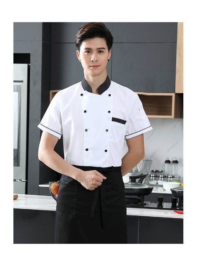 NIBEMINENT Men Women Restaurant Kitchen Chef Uniform Short Sleeves Chef Jacket Works Clothes Canteen Cake Shop Cafe Shirt Cooking Costume - Image 5