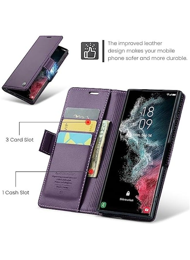 Samsung Galaxy S22 Ultra 5G RFID Blocking Wallet Case - Purple - Image 4