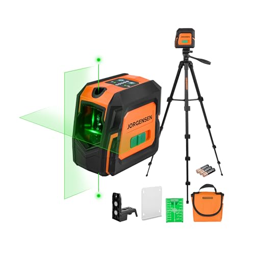 JORGENSEN Laser Level with Tripod 2 Plumb Dots 100 FT Self Leveling Point Cross Line Laser Leveler Tool Wide Angle Green Laser Level for Picture Hanging Indoor Project Construction Carry Bag - Image 1