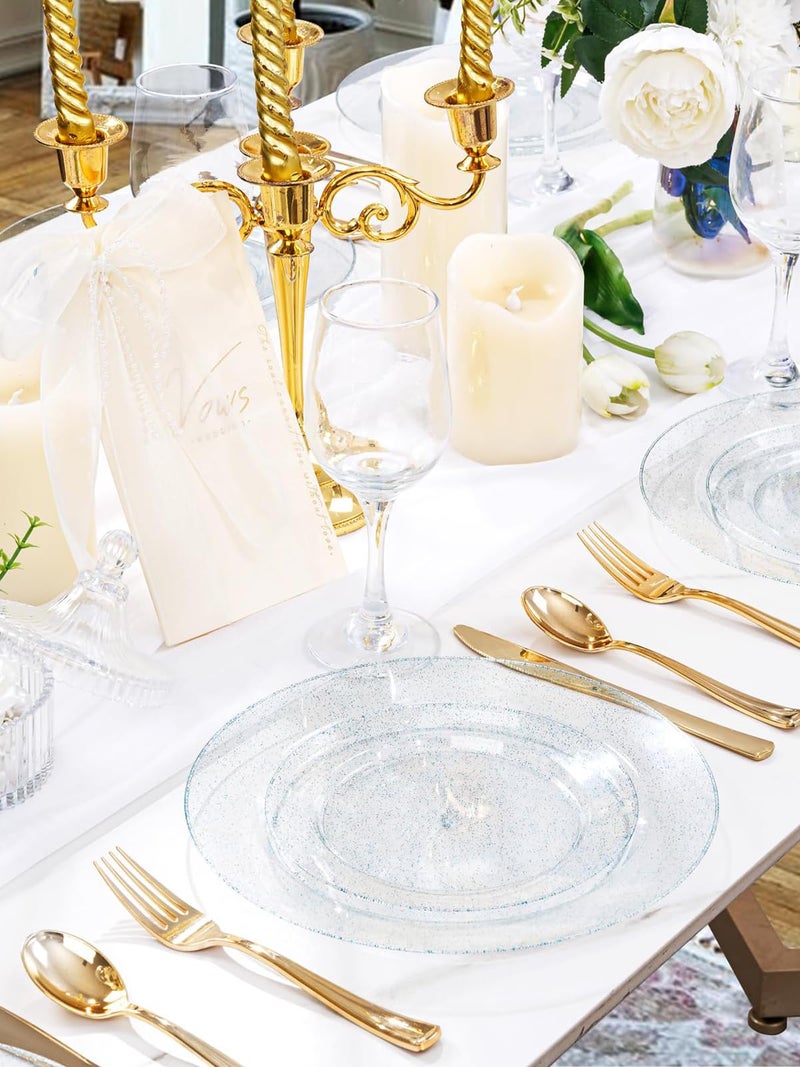 WDF 200PCS Blue Plastic Plates - Blue Glitter Plastic Plates - Heavy Duty Disposable Plates - Include 100 Dinner Plates 10" and 100 Dessert Plates 7" for Parties/Wedding/Graduation/Easter - Image 4