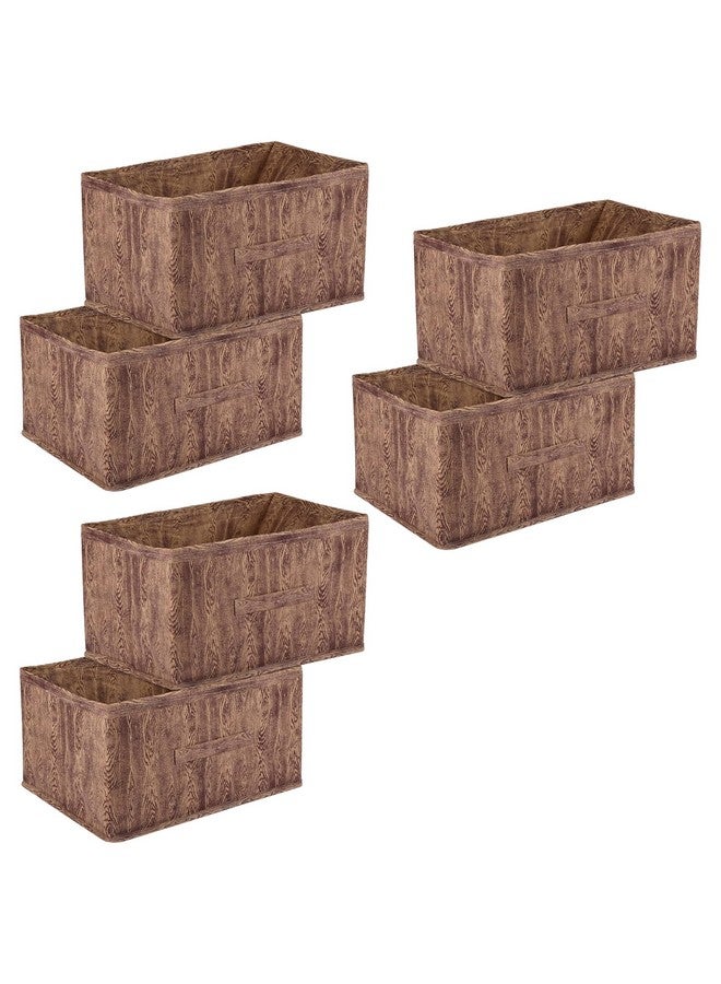 Kuber Industries Pack of 6 Foldable Storage Organiser | Wooden Print Storage Box for Books & Toys | Cloth Organizer for Wardrobe | Cupboard Drawer Organizer | Brown - Image 1