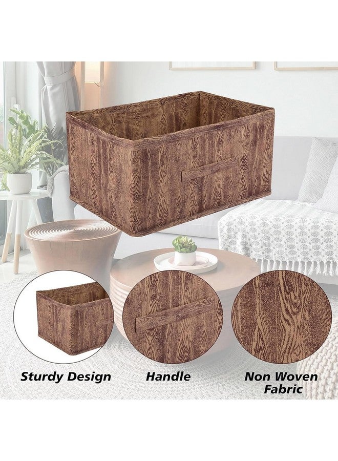Kuber Industries Pack of 6 Foldable Storage Organiser | Wooden Print Storage Box for Books & Toys | Cloth Organizer for Wardrobe | Cupboard Drawer Organizer | Brown - Image 5