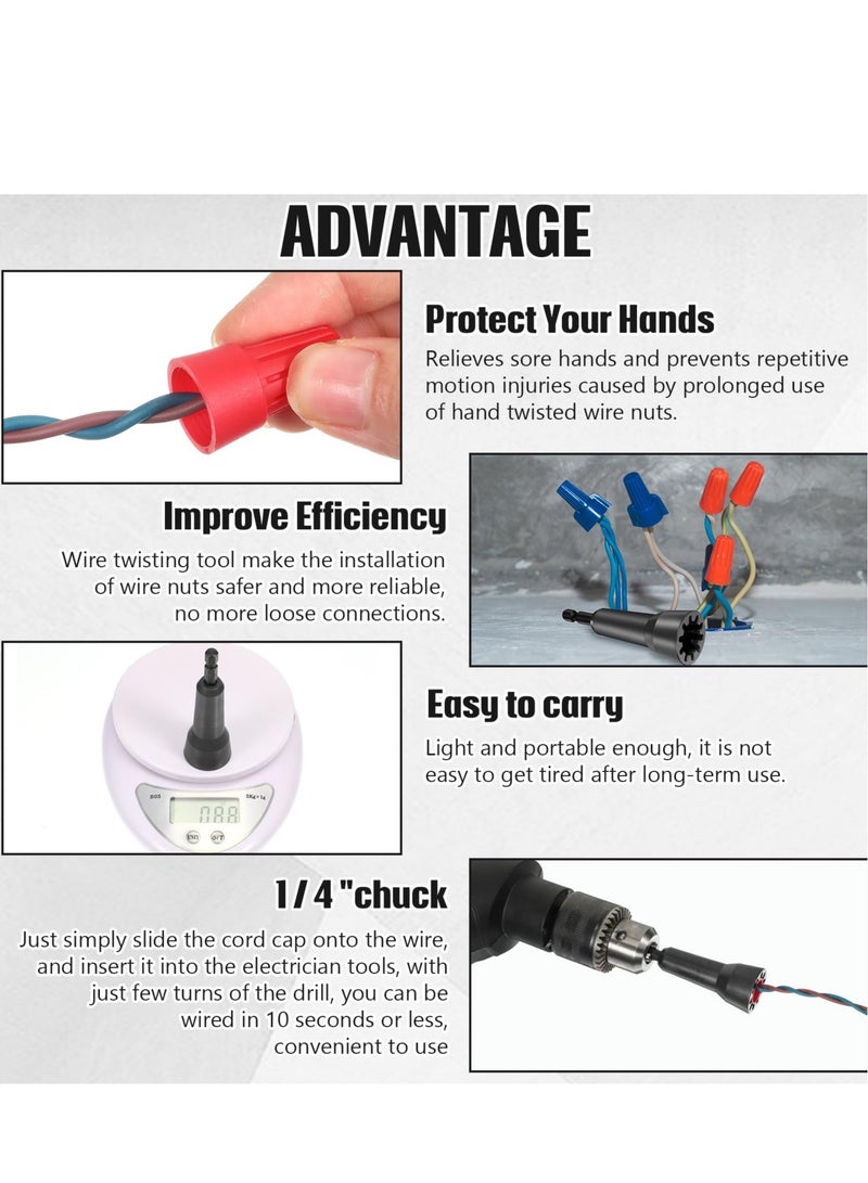 Excefore Wire Twisting Tool, 2Pcs Wire Twister Electrician Tools Wire Connector Driver Wire Bending Tools with 1/4 Chuck for Man Drill and Wire (Black) - Image 2