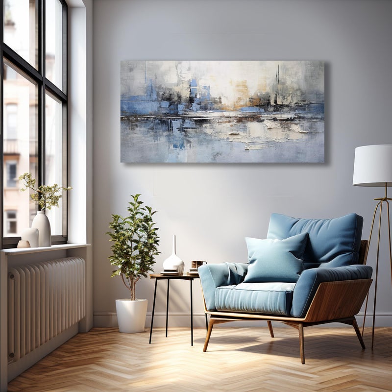 VHMING Abstract Wall Art Wall Decor Blue and Gray White Modern Canvas Wall Paintings Abstract Artwork for Living Room Bedroom Bathroom Office Home Decor Can Be Hung Directly 24"x 48" - Image 5