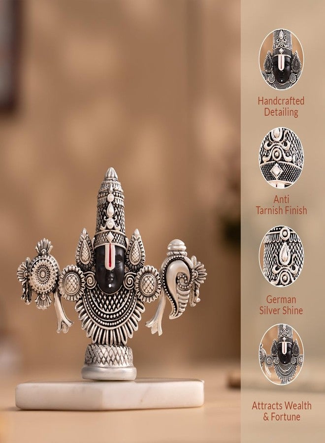 Svastika Lord Balaji Face Idol | Silver-Plated 4-Inch Venkateswara Face Statue | Perfect for Home Temple, Car Dashboard, or Gifting | Elegant Spiritual Showpiece for Devotees - Image 2