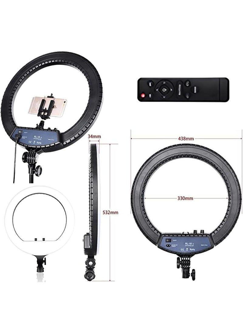 SUKILO 18 Inch Soft Ring LED Light with Remote Control, 3 Phone Holders, Adjustable Color Temperature 2700K-6500K, Built-in USB Charging Ports, Stepless Brightness for Live Broadcast, YouTube, Vlog, Makeup  - Image 3