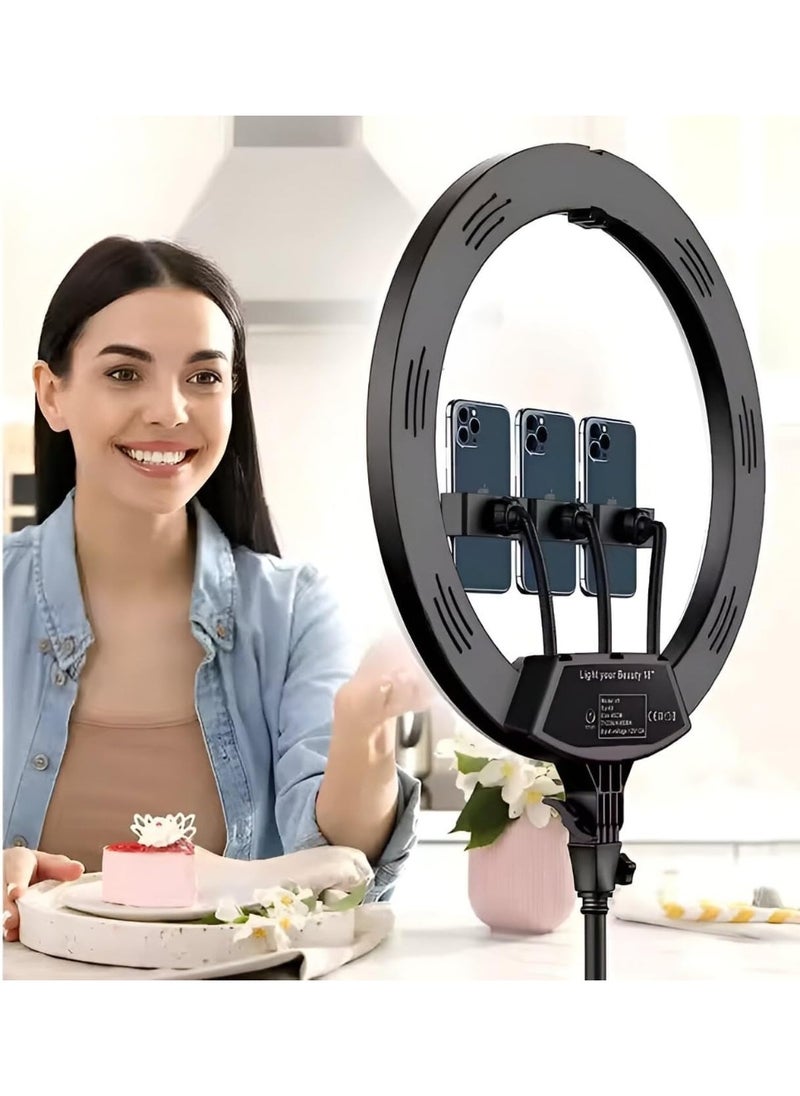 SUKILO 18 Inch Soft Ring LED Light with Remote Control, 3 Phone Holders, Adjustable Color Temperature 2700K-6500K, Built-in USB Charging Ports, Stepless Brightness for Live Broadcast, YouTube, Vlog, Makeup  - Image 1
