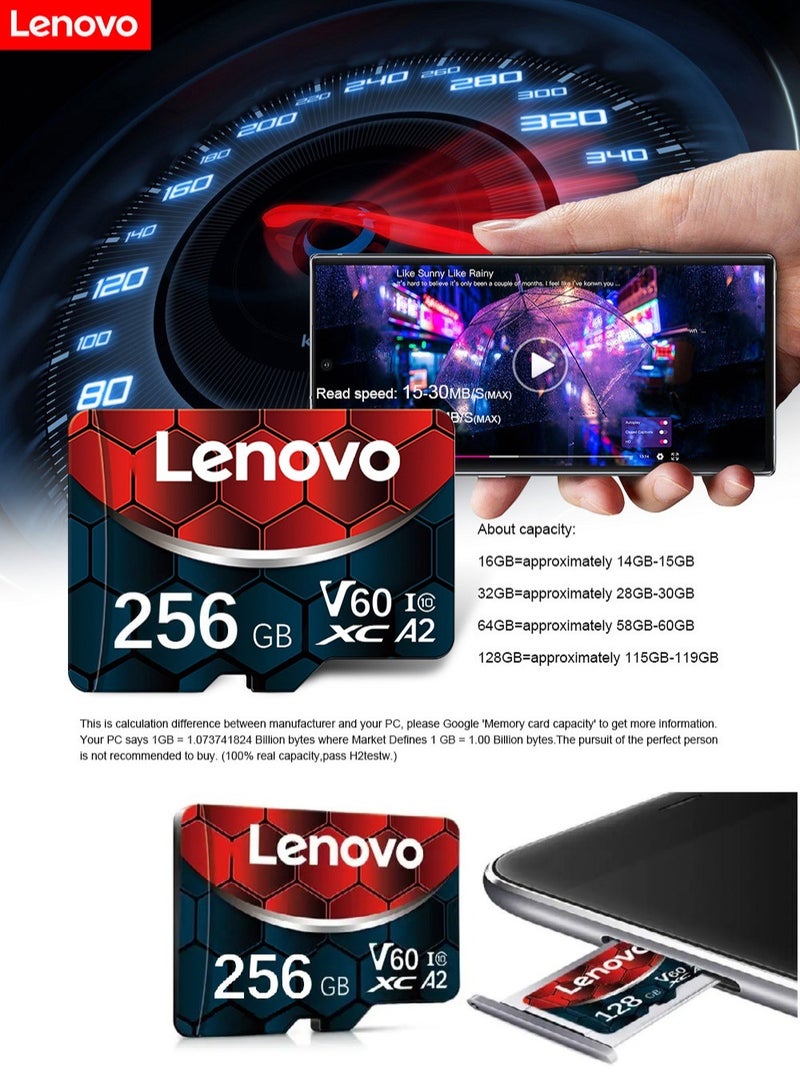 لينوفو بطاقة ذاكرة لينوفو V60 فائقة السرعة ميكرو إس دي XC A2 كلاس 10 ميكرو TF فلاش سرعة قراءة تصل إلى 100 ميجابايت/الثانية سعة 256 جيجابايت مع محول بطاقة SD 256 GB - Image 5