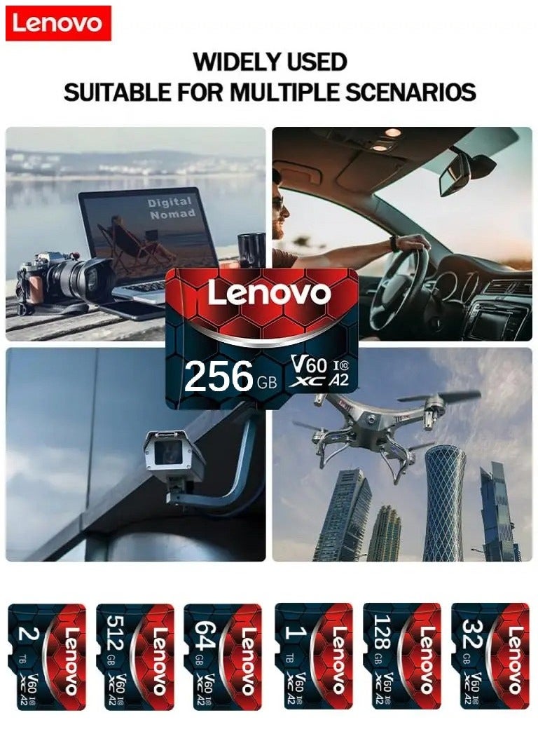 لينوفو بطاقة ذاكرة لينوفو V60 فائقة السرعة ميكرو إس دي XC A2 كلاس 10 ميكرو TF فلاش سرعة قراءة تصل إلى 100 ميجابايت/الثانية سعة 256 جيجابايت مع محول بطاقة SD 256 GB - Image 4
