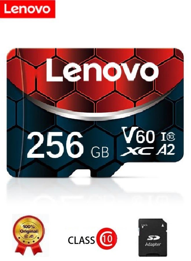 لينوفو بطاقة ذاكرة لينوفو V60 فائقة السرعة ميكرو إس دي XC A2 كلاس 10 ميكرو TF فلاش سرعة قراءة تصل إلى 100 ميجابايت/الثانية سعة 256 جيجابايت مع محول بطاقة SD 256 GB - Image 1