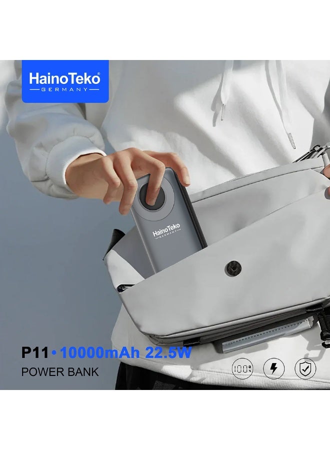 Haino Teko P11 10000mAh 22.5W Fast Charging Power Bank with LED Display and Built-in Cables Silver - Image 3