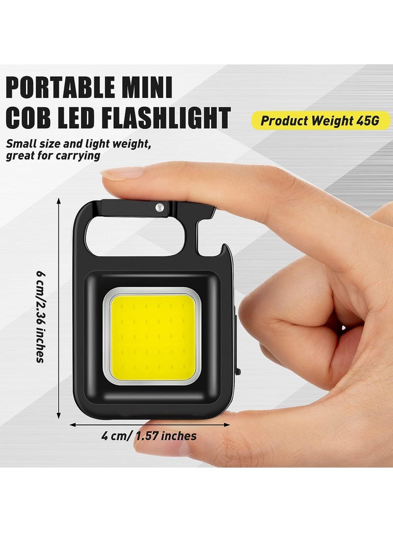 COB - 2 Pack COB Pocket Mini LED Flashlight - 4 Light Modes Rechargeable Mini Keychain Flashlight with Magnet Base and Folding Bracket Bottle Opener for Camping Fishing Walking - Image 1