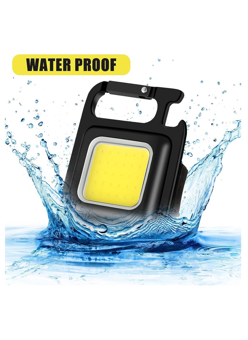 COB - 2 Pack COB Pocket Mini LED Flashlight - 4 Light Modes Rechargeable Mini Keychain Flashlight with Magnet Base and Folding Bracket Bottle Opener for Camping Fishing Walking - Image 1