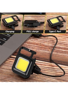 COB 2 Pack COB Pocket Mini LED Flashlight - 4 Light Modes Rechargeable Mini Keychain Flashlight with Magnet Base and Folding Bracket Bottle Opener for Camping Fishing Walking  - Image 5