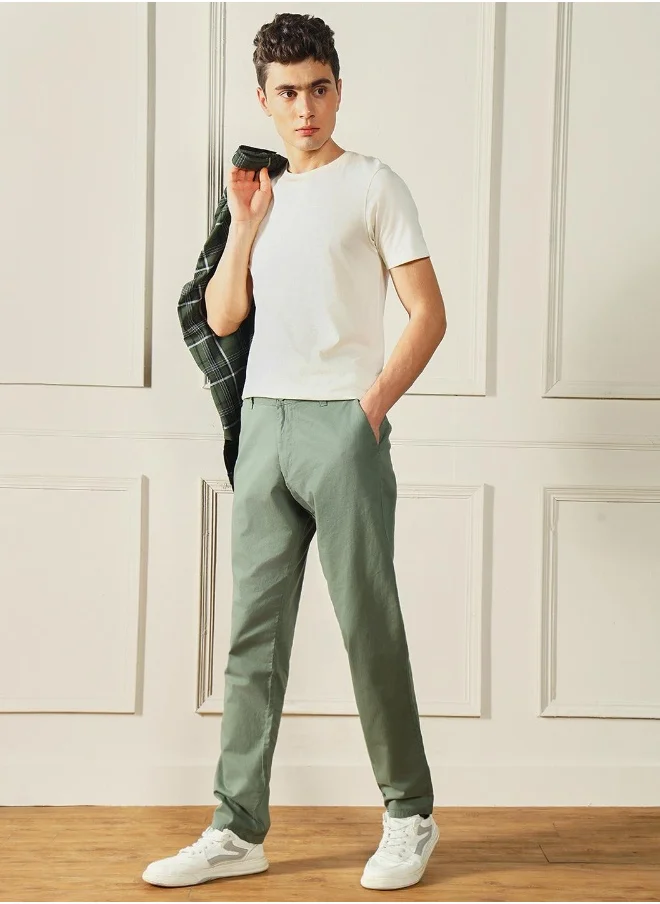 دينيس لينغو Slim Fit Moss Green Cotton Chinos – Stylish and Comfortable