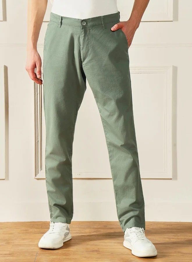 Dennis Lingo Slim Fit Moss Green Cotton Chinos – Stylish and Comfortable
